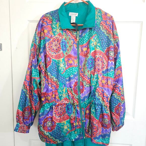Lavon by Cheerful Corp 90s‎ NylonTrack Suit XL Cottage Resortwear Vintage - Picture 2 of 13